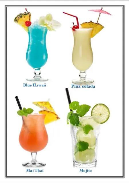 A Sunshine Cafe cocktail selection board