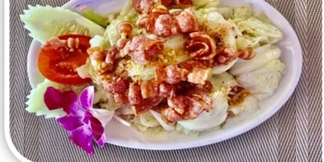 A close crop of a cabbage dish